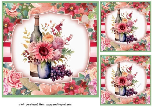 3 Floral wine card fronts/toppers 3