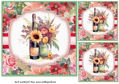 3 Floral wine card fronts/toppers 5
