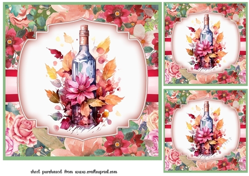 3 Floral wine card fronts/toppers 6