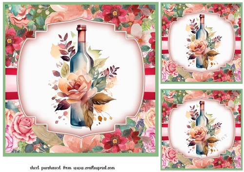 3 Floral wine card fronts/toppers 7