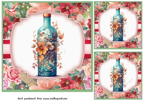 3 Floral wine card fronts/toppers 8