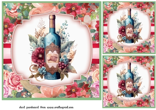 3 Floral wine card fronts/toppers 9