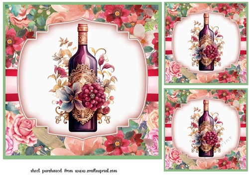 3 Floral wine card fronts/toppers 10
