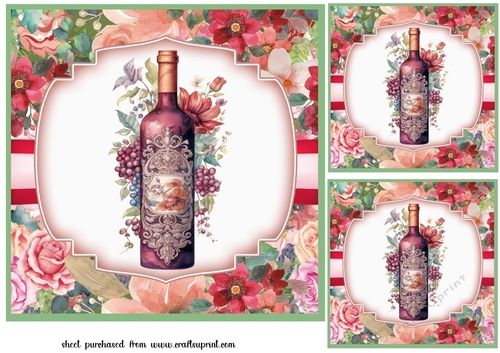 3 Floral wine card fronts/toppers 11