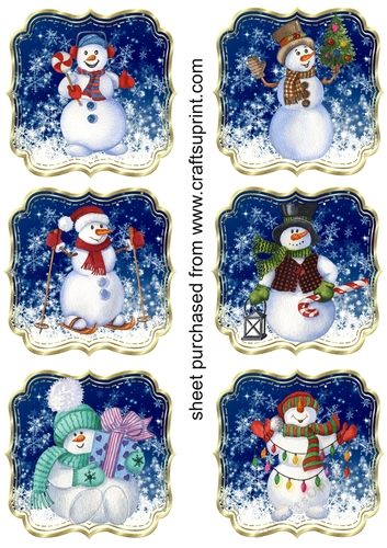 6 Blue Snowman toppers