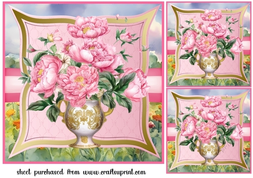 3 Pink floral vase card fronts/toppers 2