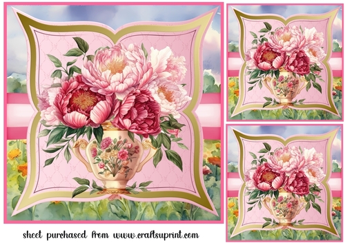 3 Pink floral vase card fronts/toppers 3