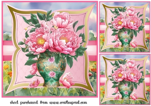 3 Pink floral vase card fronts/toppers 4