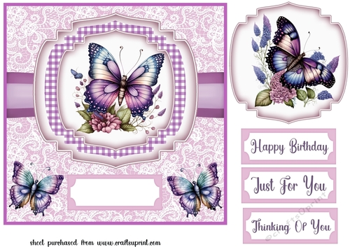 Purple floral butterfly card front 3