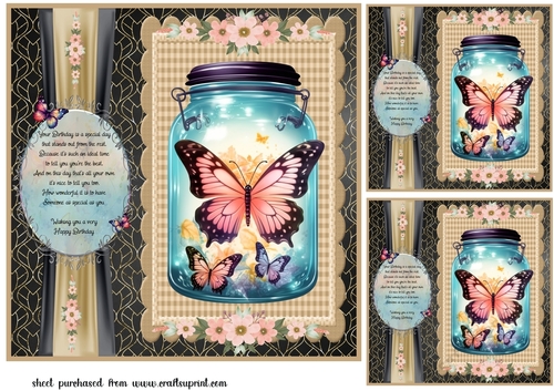 3 Butterfly birthday card fronts/toppers 1