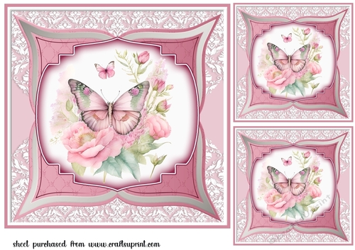 3 Pink floral butterfly card fronts/toppers 1