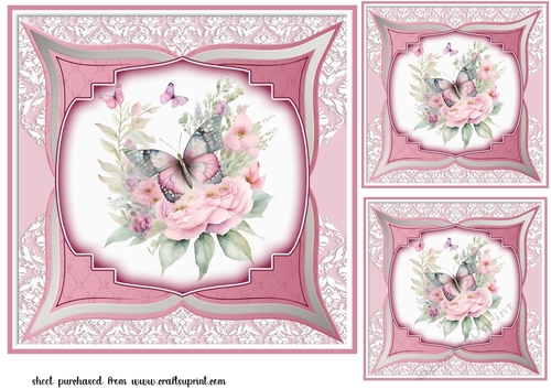 3 Pink floral butterfly card fronts/toppers 2