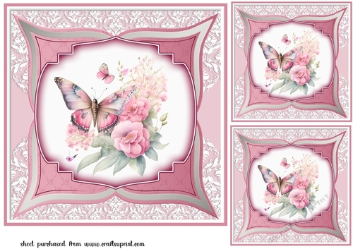3 Pink floral butterfly card fronts/toppers 3