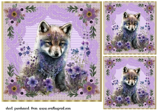 3 Purple floral animal card fronts/toppers 1