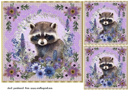 3 Purple floral animal card fronts/toppers 2