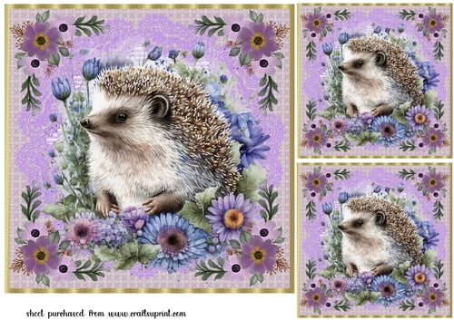 3 Purple floral animal card fronts/toppers 3