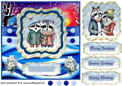 Christmas raccoons card front 2