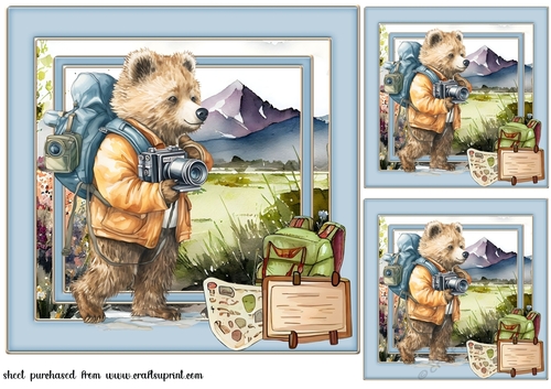 3 Wanderlust bear card front/toppers