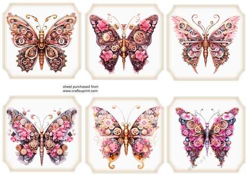6 Pink steampunk butterfly toppers