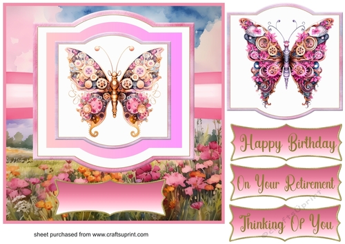 Pink steampunk butterfly card front 3