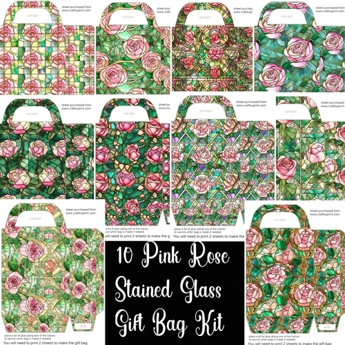 10 Pink rose stained glass gift bag bumper kit