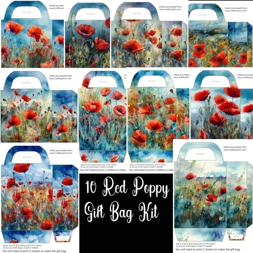 10 Red poppy gift bag bumper kit