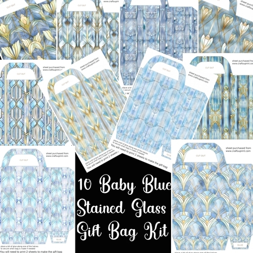 10 Baby blue stained glass gift bag bumper kit