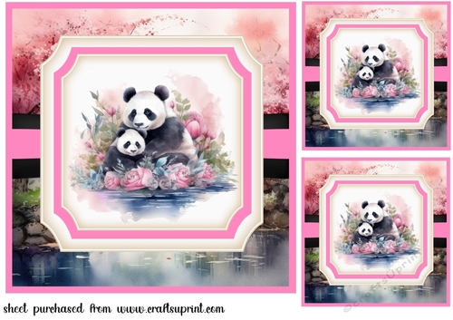 3 Pink panda card front/toppers 3