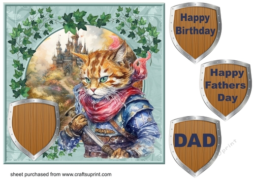 Cat guarding castle card front 2