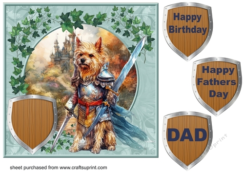 Dog guarding castle card front 