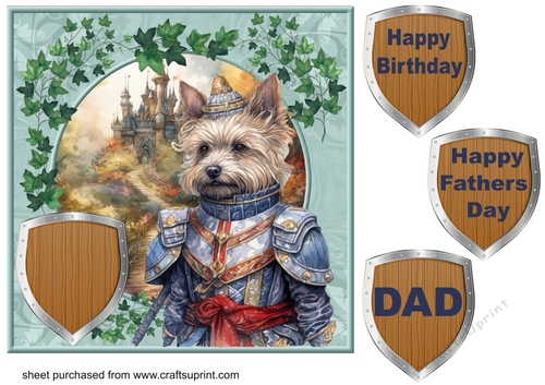 Dog guarding castle card front 2