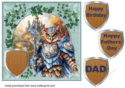 Owl guarding castle card front 1