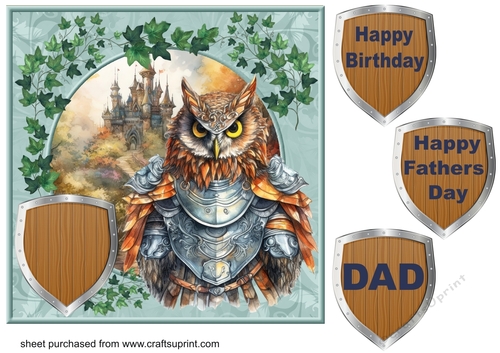 Owl guarding castle card front 3 