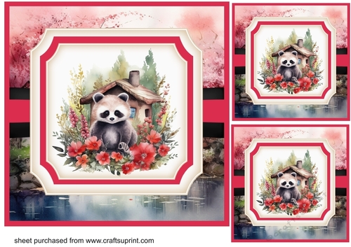 3 Floral red panda card fronts/toppers 1