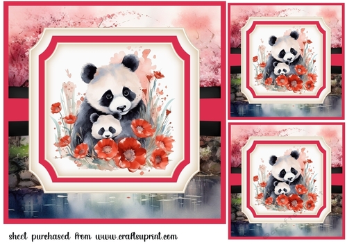 3 Floral red panda card fronts/toppers 2