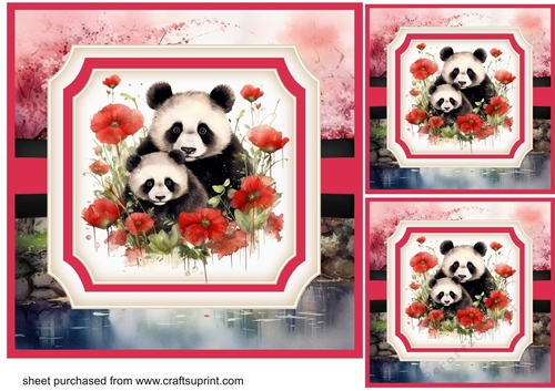 3 Floral red panda card fronts/toppers 4