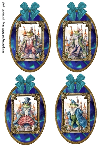 4 Blue fairy tale frog toppers 