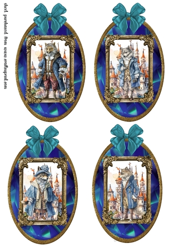 4 Blue fairy tale wolf toppers 
