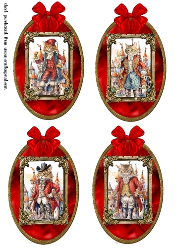 4 Red fairy tale cat toppers 