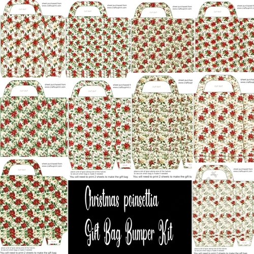 10 Christmas poinsettia gift bag bumper kit