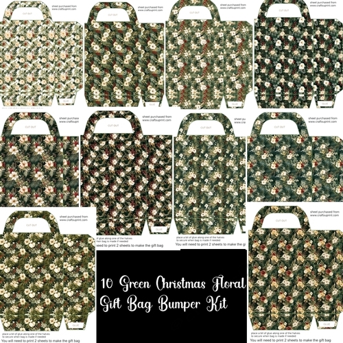 10 Christmas green floral gift bag bumper kit