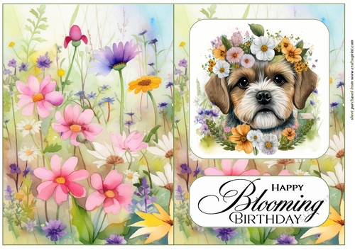 Floral pup Birthday cut and fold card 2