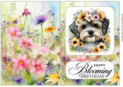 Floral pup Birthday cut and fold card 3