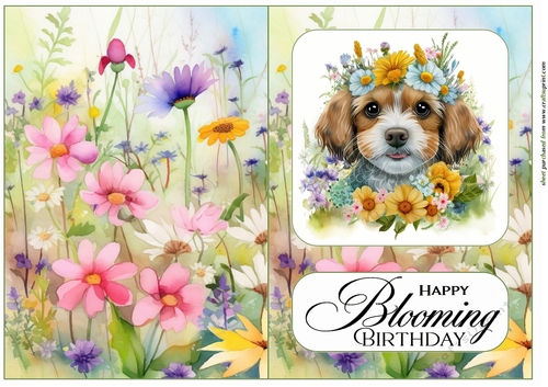 Floral pup Birthday cut and fold card 4