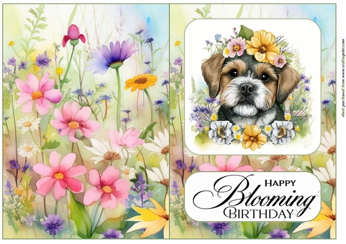 Floral pup Birthday cut and fold card 5