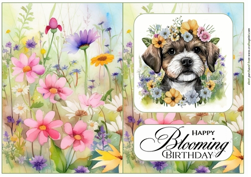 Floral pup Birthday cut and fold card 6
