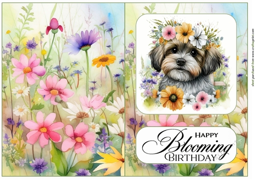 Floral pup Birthday cut and fold card 7