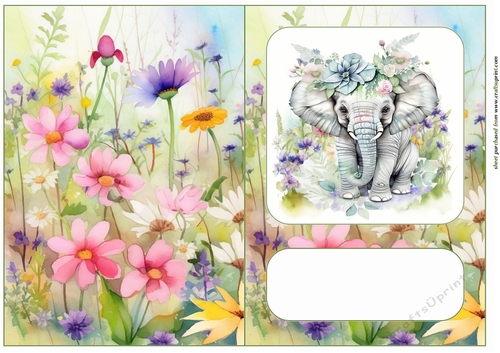 Floral animal cut and fold card(with space for sentiment) 8