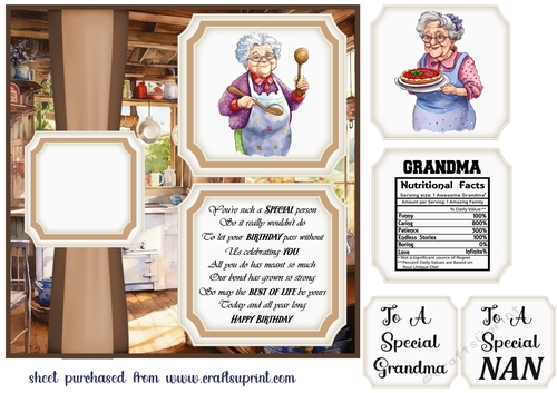 Granny in kitchen card front 1