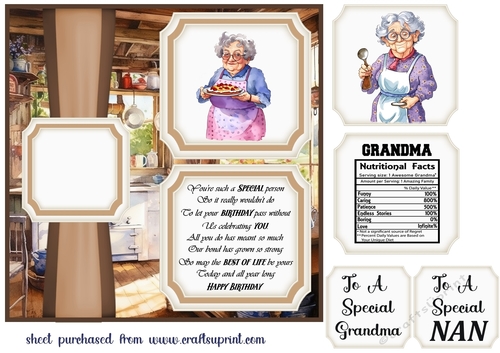 Granny in kitchen card front 2
